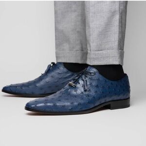 Giorgio Brutini Men's Blue Ostrich Print Leather Dress Shoes Size 9M